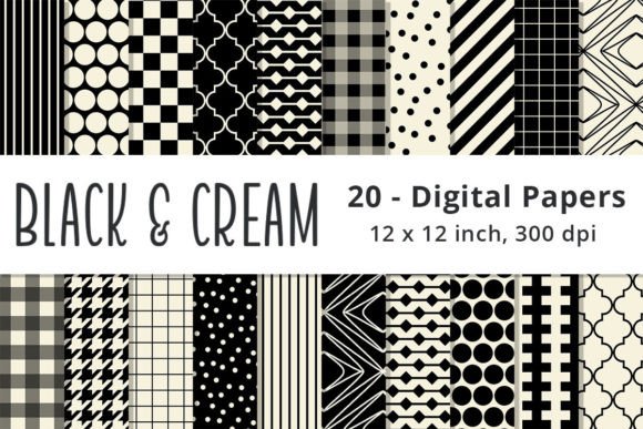 Download Black and Cream Digital Patterned Paper - Patterned paper Collection
