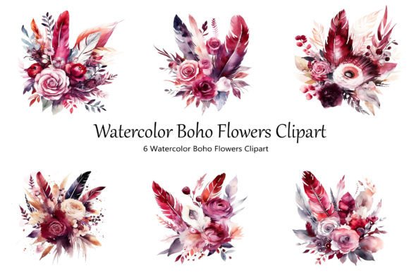 Download Watercolor Boho Flowers Clipart - Boho Collection