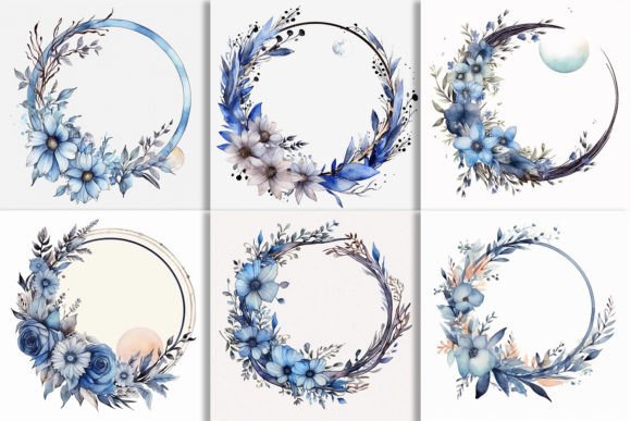 Download Boho Round Floral Frame with Blue Moon - Boho Collection