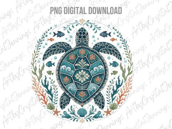 Download Ornate Boho Ocean Turtle Animal PNG - Boho Collection