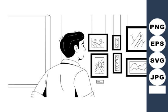 Download Man Viewing Framed Art Pieces in Gallery - Framed art Collection