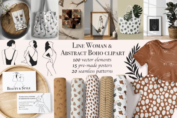Download Line Woman &amp; Abstract Boho Clipart - Boho Collection