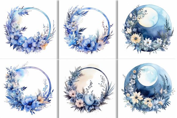 Download Boho Round Floral Frame with Blue Moon - Boho Collection