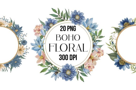Download Boho Round Floral Frame with Blue Moon - Boho Collection