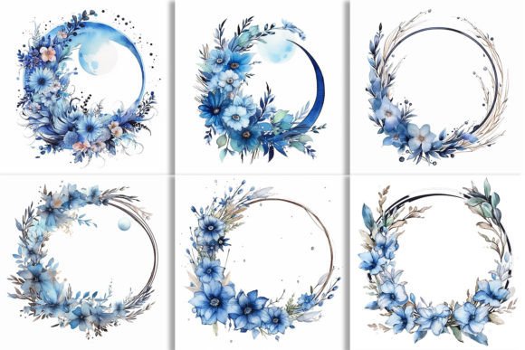 Download Boho Round Floral Frame with Blue Moon - Boho Collection