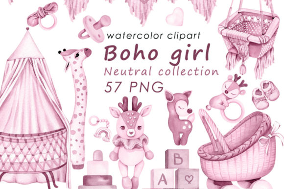 Download Baby Boho Pink Watercolor Clipart PNG - Boho Collection