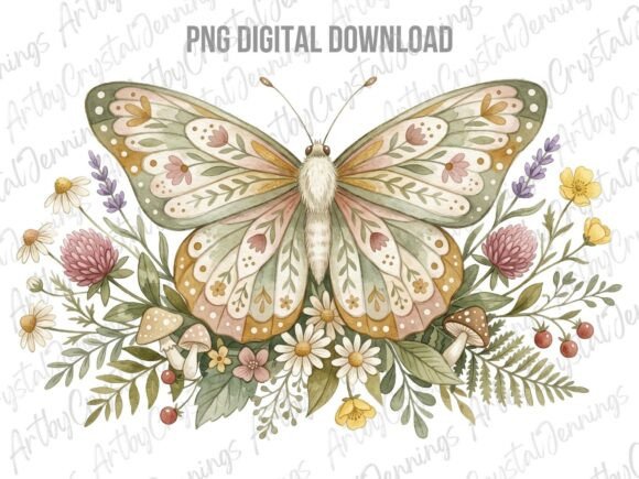 Download Cottagecore Butterfly Boho Floral PNG - Boho Collection