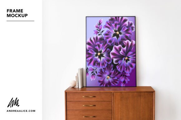 Download Framed Art Mockup on Wooden Sideboard - Framed art Collection