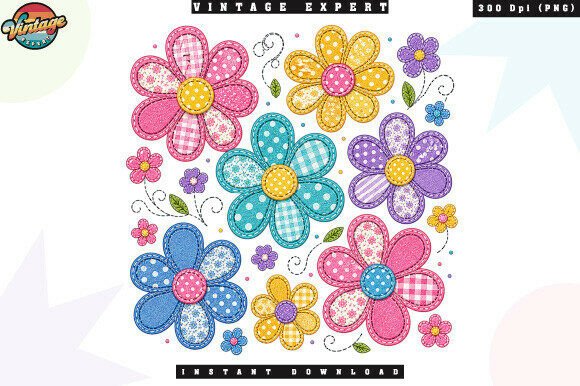 Download Retro Boho Floral Patchwork PNG - Premium Resources